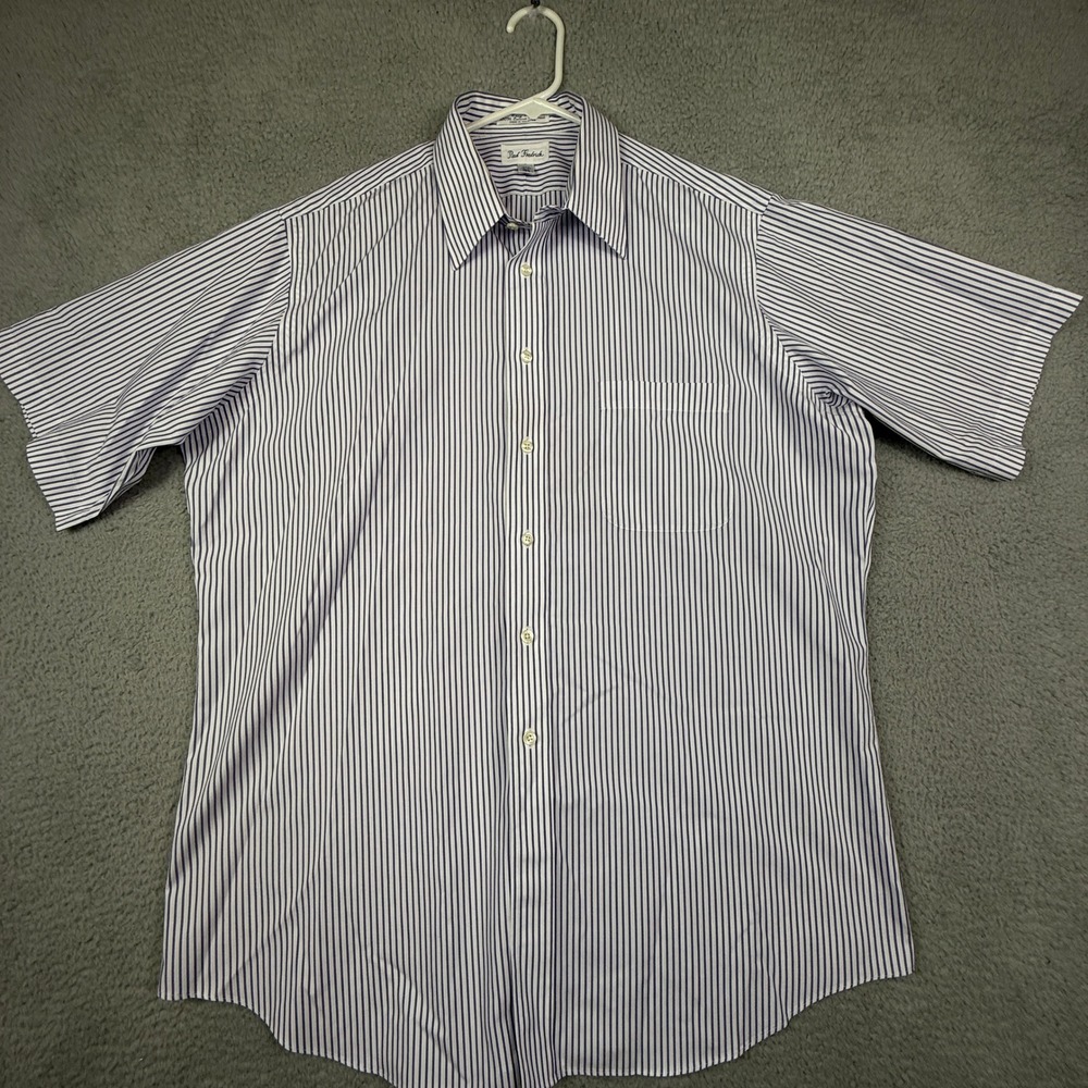 Paul Fredrick‎ Mens Striped Short Sleeve Easy Care Cotton Button Down Shirt 16.5